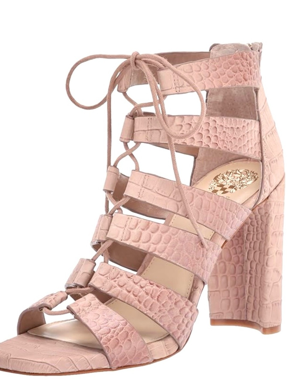 NWT Vince Camuto Genuine Croc Embossed Leather Heel Sandals Size 7.5